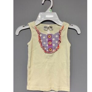 Matilda Jane Kids Girls Tank Top Size 4 Yellow/Cream Purple Polka Dot Ruffle